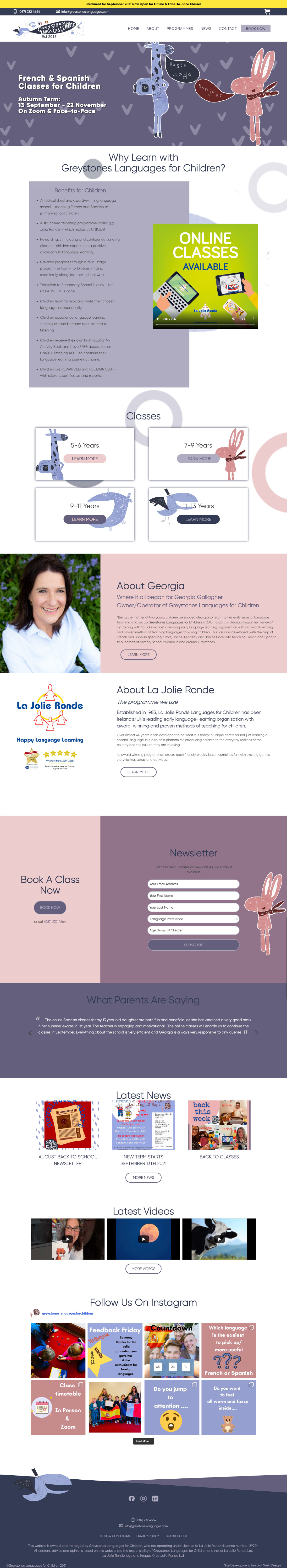 Children's language school e-commerce web design