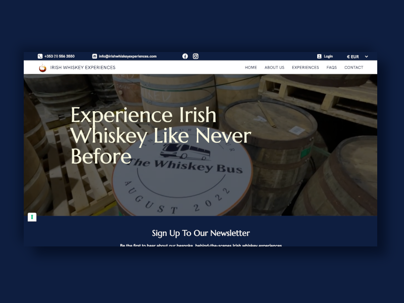 Irish Whiskey Experiences Web Design