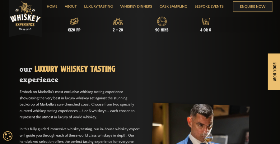 whiskey tasting experience web design
