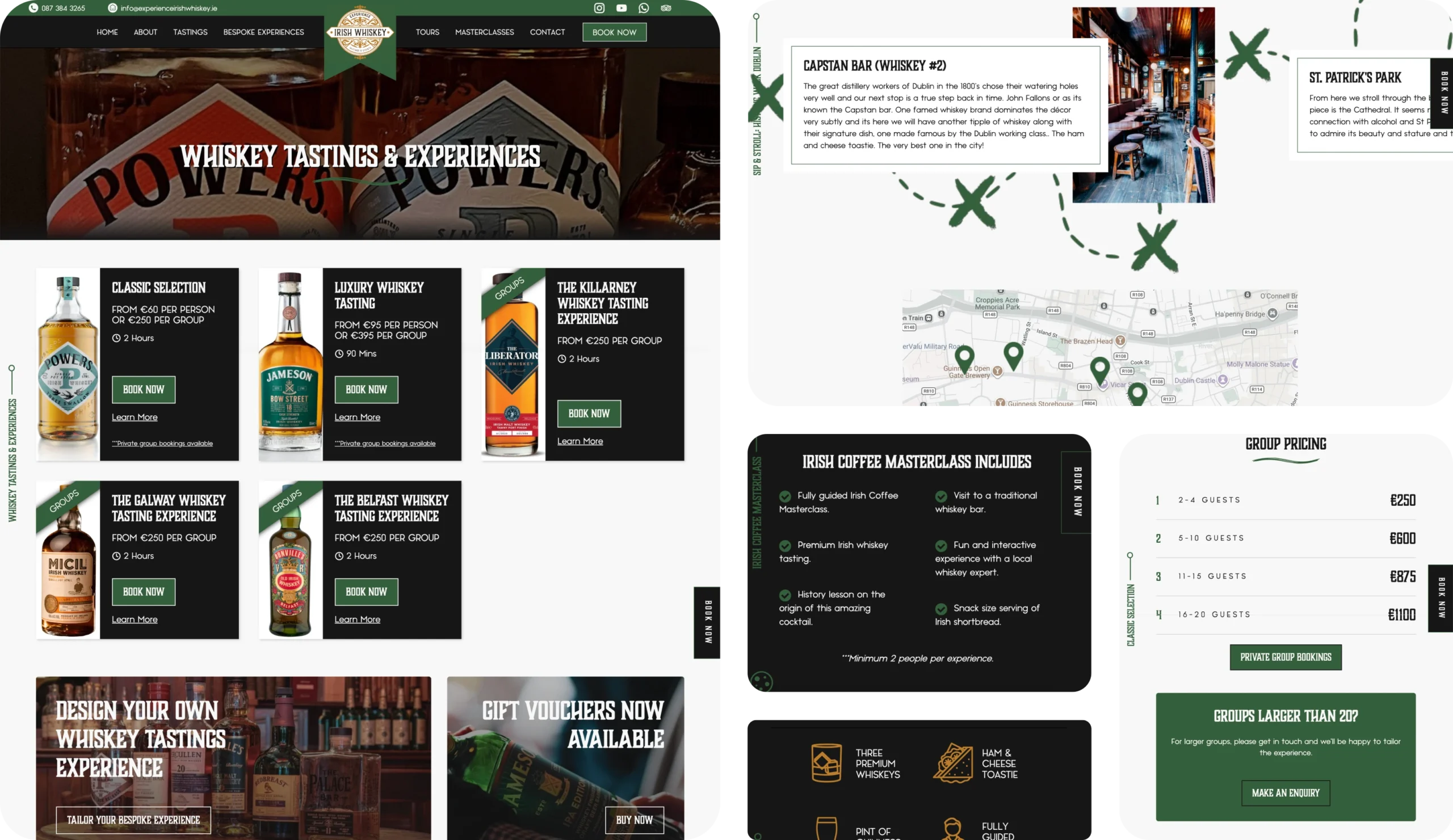 Experience Irish Whiskey website redesign showcasing whiskey tours and tastings