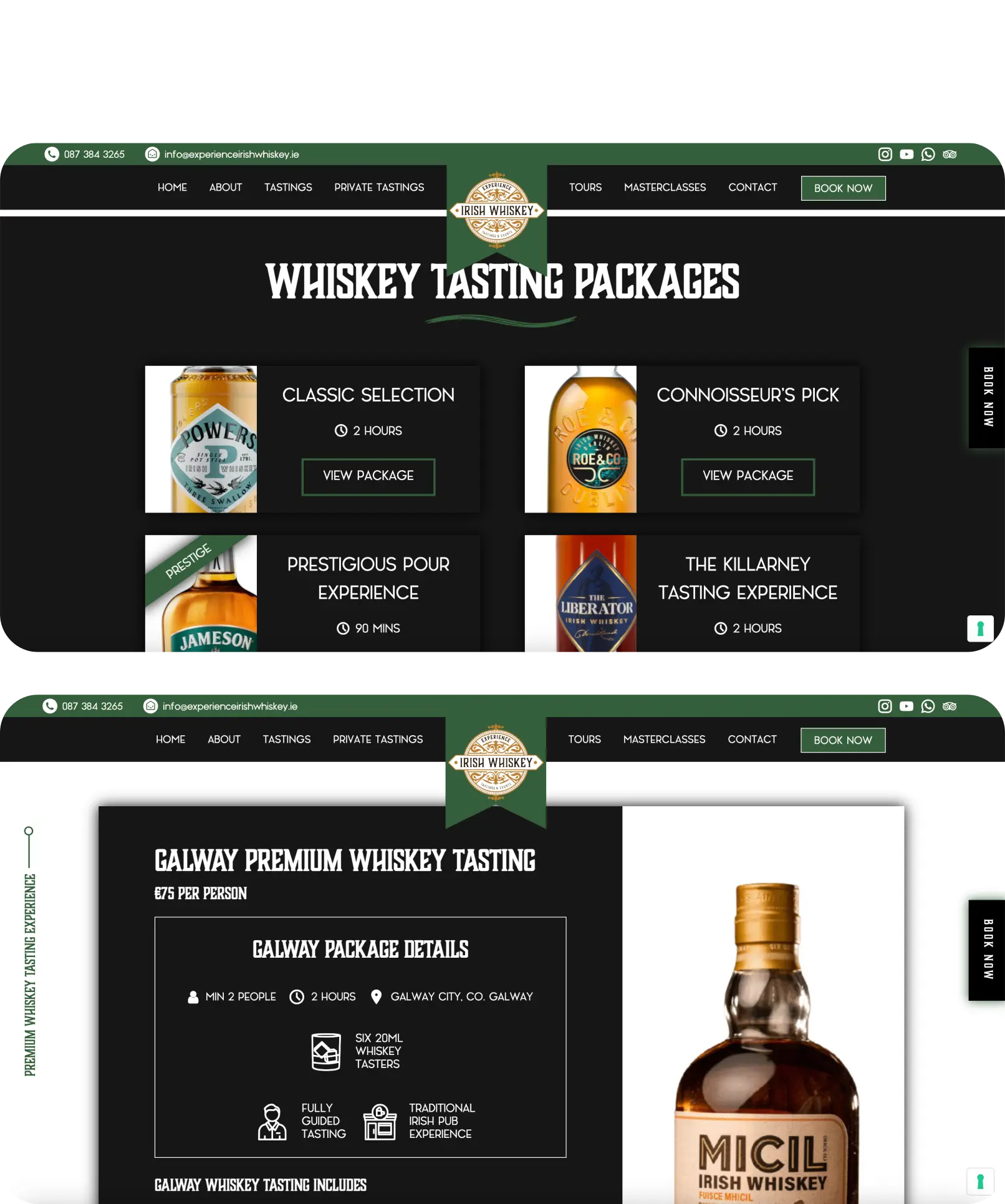 Experience Irish Whiskey booking website for tours and masterclasses