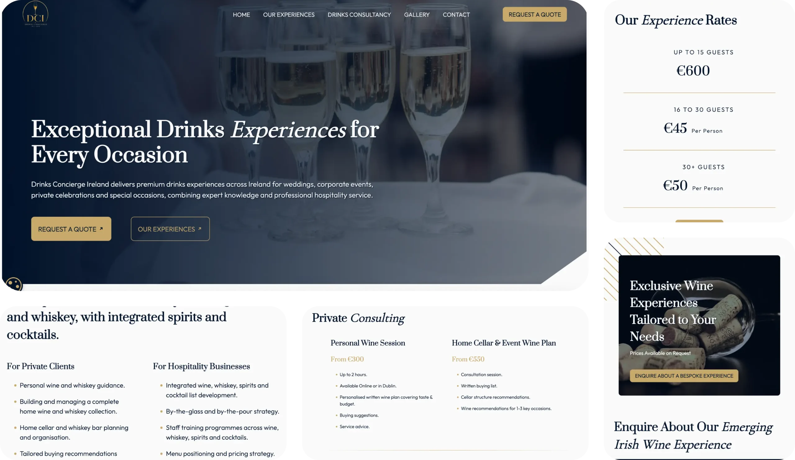 Drinks Concierge Ireland corporate hospitality website design